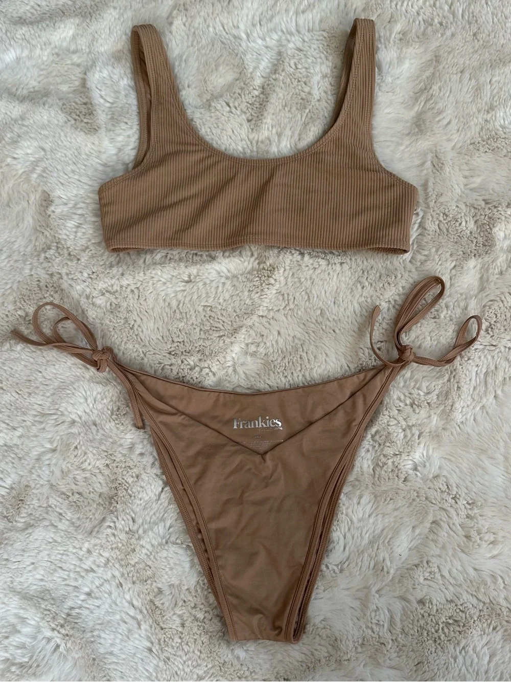 Frankie's Bikinis Conner Ribbed Top and non ribbed Bottoms in Earth/Tan